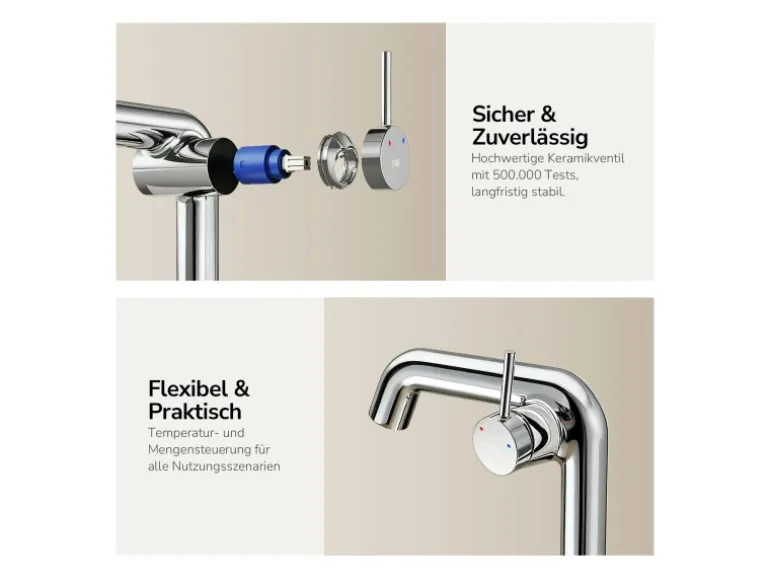 Emke Wasserhahn Bad 222 x 200 x 76 mm Chrom Wasserhahn Waschtischarmatur Mischbatterie