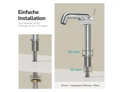 Emke Wasserhahn Bad 222 x 200 x 76 mm Chrom Wasserhahn Waschtischarmatur Mischbatterie