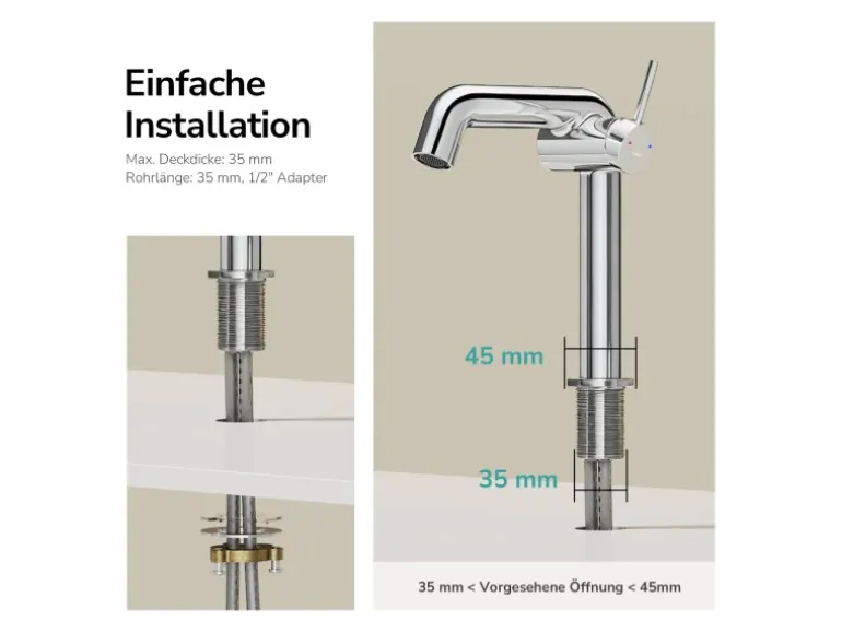 Emke Wasserhahn Bad 222 x 200 x 76 mm Chrom Wasserhahn Waschtischarmatur Mischbatterie