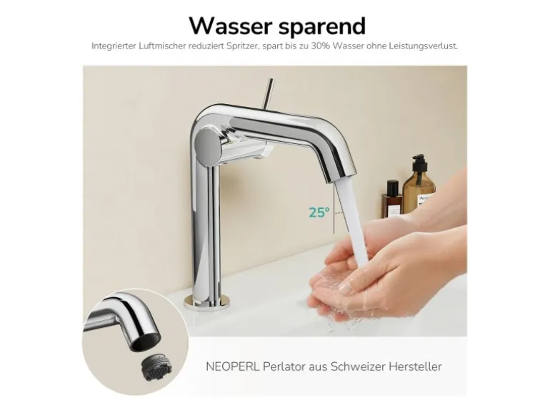 Emke Wasserhahn Bad 222 x 200 x 76 mm Chrom Wasserhahn Waschtischarmatur Mischbatterie