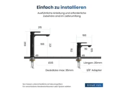 Emke Wasserhahn Bad 215 x 269 x 49 mm Schwarz Matt Waschtischarmatur Mischbatterie Waschbecken