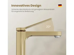Emke Wasserhahn Waschbeckenarmaturen 195 x 173 x 46 mm Champagnergold Mischbatterie Küchenarmatur mit Luftsprudler
