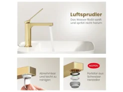 Emke Wasserhahn Waschbeckenarmaturen 195 x 173 x 46 mm Champagnergold Mischbatterie Küchenarmatur mit Luftsprudler