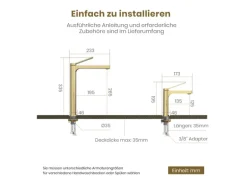Emke Wasserhahn Waschbeckenarmaturen 195 x 173 x 46 mm Champagnergold Mischbatterie Küchenarmatur mit Luftsprudler