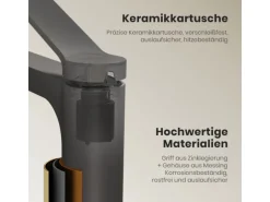 Emke Wasserhahn Waschbeckenarmaturen 335 x 233 x 46 mm Anthrazit Mischbatterie Küchenarmatur mit Luftsprudler