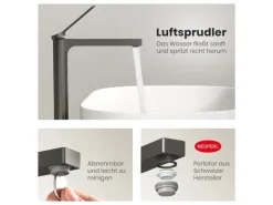 Emke Wasserhahn Waschbeckenarmaturen 335 x 233 x 46 mm Anthrazit Mischbatterie Küchenarmatur mit Luftsprudler