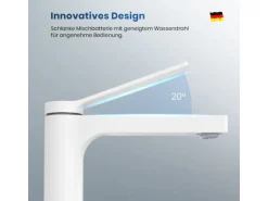 Emke Wasserhahn Waschbeckenarmaturen 195 x 173 x 46 mm Weiß Matt Mischbatterie Küchenarmatur mit Luftsprudler