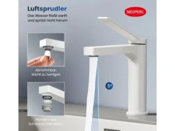 Emke Wasserhahn Waschbeckenarmaturen 195 x 173 x 46 mm Weiß Matt Mischbatterie Küchenarmatur mit Luftsprudler