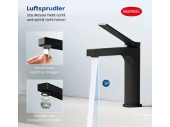 Emke Wasserhahn Waschbeckenarmaturen 195 x 173 x 46 mm Schwarz Matt Mischbatterie Küchenarmatur mit Luftsprudler