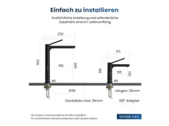 Emke Wasserhahn Waschbeckenarmaturen 195 x 173 x 46 mm Schwarz Matt Mischbatterie Küchenarmatur mit Luftsprudler