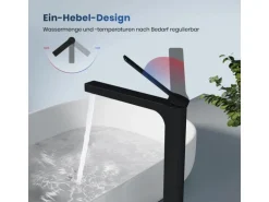 Emke Wasserhahn Waschbeckenarmaturen 335 x 233 x 46 mm Schwarz Mischbatterie Küchenarmatur mit Luftsprudler