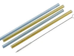 Fackelmann Glastrinkhalme 20 cm Gelb-Blau 4 Stück inkl. Bürste