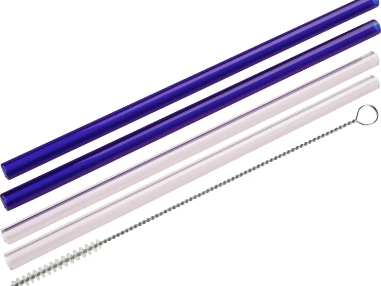 Fackelmann Glas-Trinkhalme 4er Set Bunt inkl. Bürste