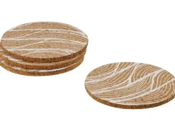 Fackelmann Glasuntersetzer 9 cm Kork mit weißem Design 4 Stück