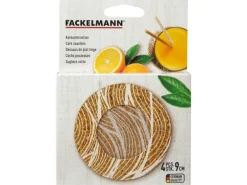 Fackelmann Glasuntersetzer 9 cm Kork mit weißem Design 4 Stück