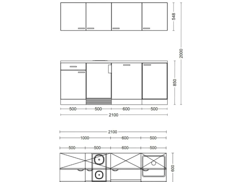 Flex-Well Classic Büroküche Wito 210 cm Weiß