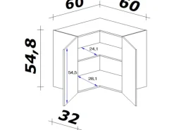 Flex-Well Classic Küchen-Eck-Hängeschrank Nano 60 cm x 60 cm Buche