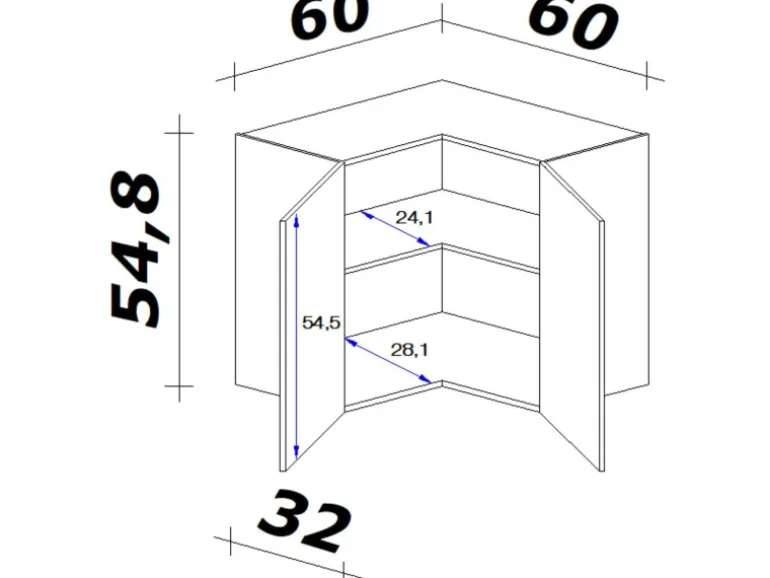 Flex-Well Classic Küchen-Eck-Hängeschrank Nano 60 cm x 60 cm Buche