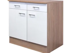 Flex-Well Classic Küchen-Unterschrank Florida 80 cm Weiß-Sonoma Eiche