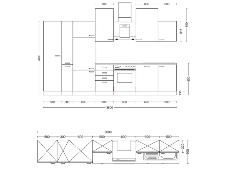 Flex-Well Classic Küchenzeile Florida 360 cm Weiß Matt - Sonoma Eiche