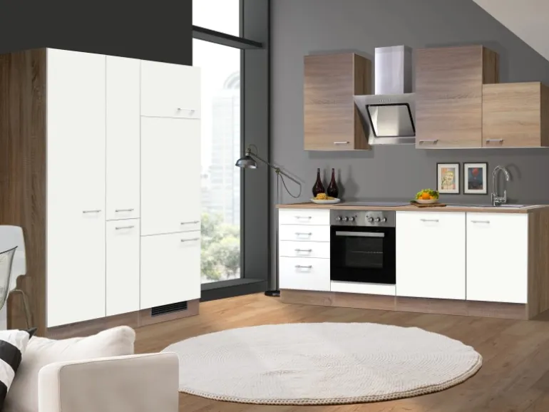 Flex-Well Classic Küchenzeile Florida 360 cm Weiß Matt - Sonoma Eiche