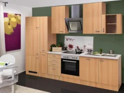 Flex-Well Classic Küchenzeile Nano 310 cm mit Apothekerschrank Buche