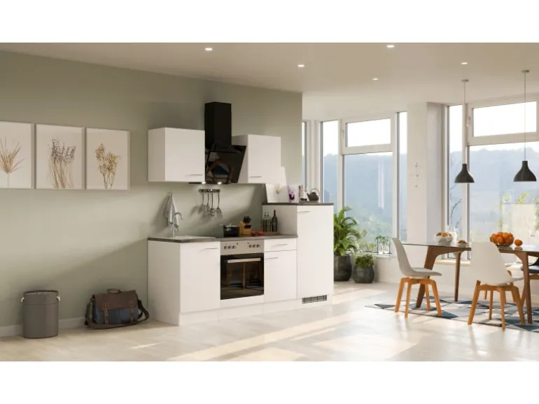 Flex-Well Classic Küchenzeile Lucca 220 cm Weiß matt - Caledonia