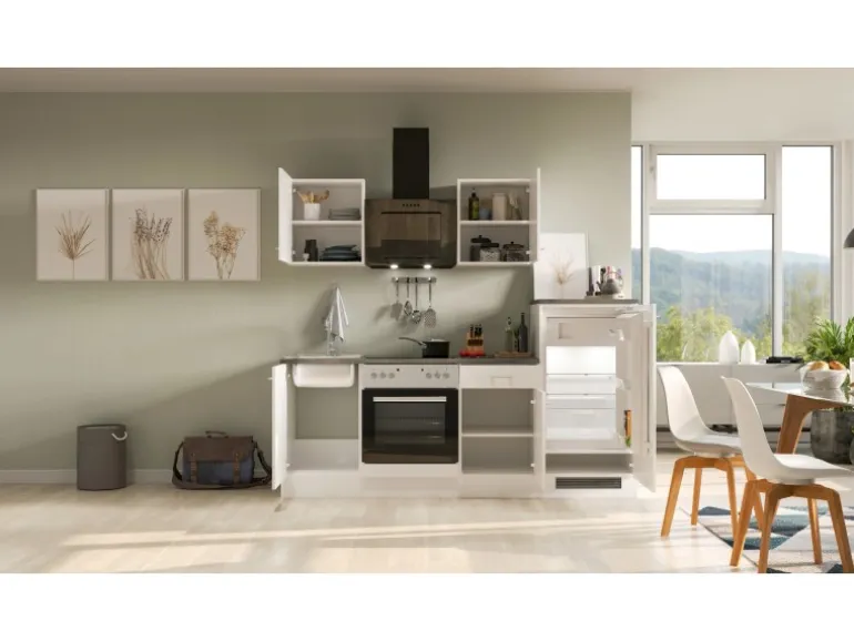 Flex-Well Classic Küchenzeile Lucca 220 cm Weiß matt - Caledonia