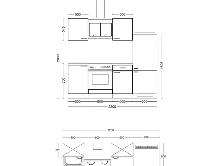 Flex-Well Classic Küchenzeile Florida 220 cm Weiß - Sonoma Eiche