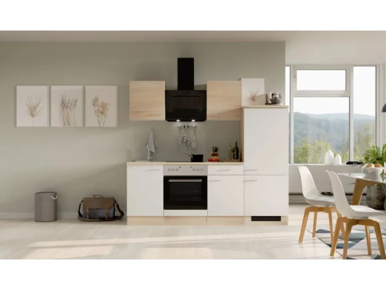 Flex-Well Classic Küchenzeile Florida 220 cm Weiß - Sonoma Eiche