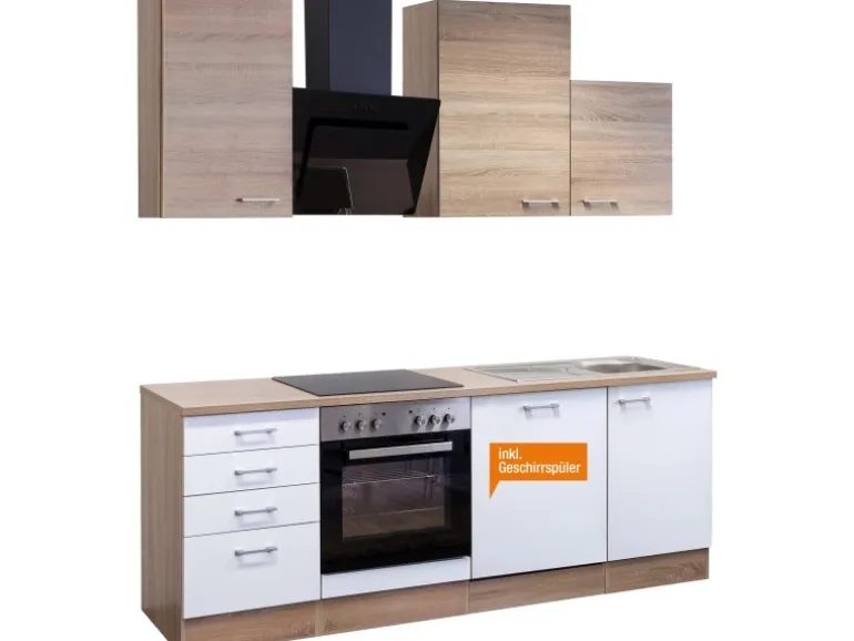 Flex-Well Classic Küchenzeile Florida 220 cm Sonoma Eiche-Weiß-Sonoma Eiche