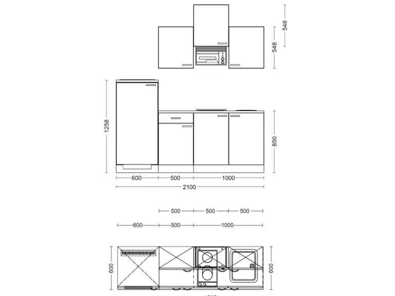 Flex-Well Classic Küchenzeile Lucca 210 cm Weiß matt - Caledonia