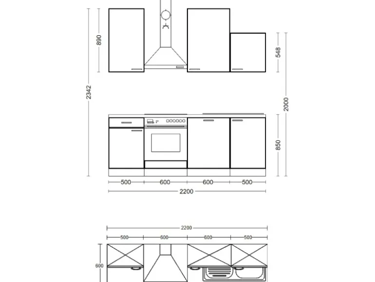 Flex-Well Classic Küchenzeile Nano 220 cm Buche