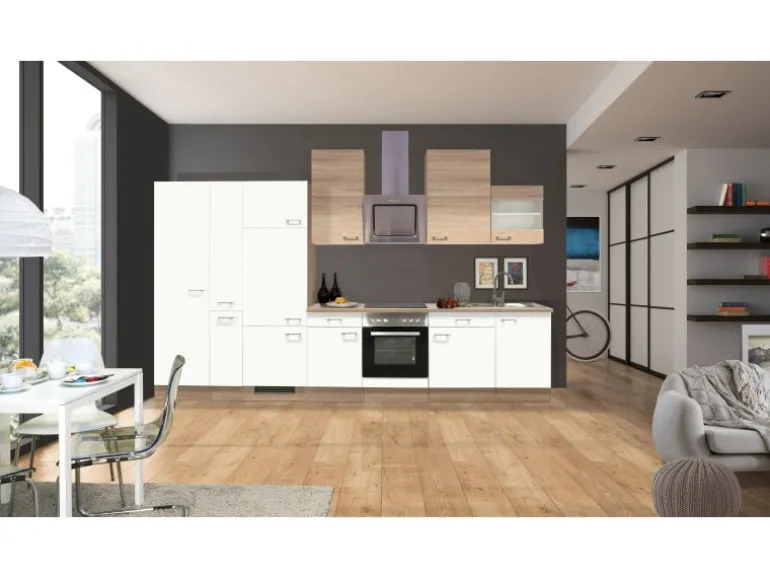 Flex-Well Classic Küchenzeile Florida 360 cm Weiß-Sonoma Eiche Nachbildung