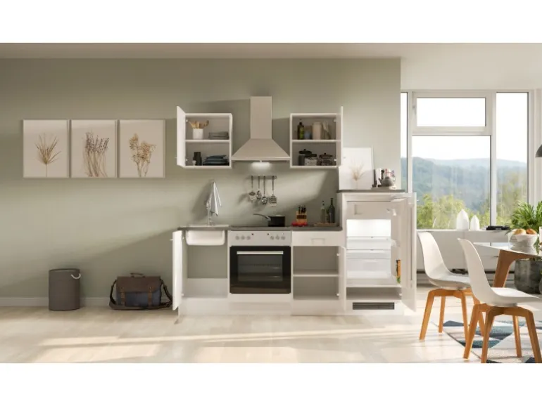 Flex-Well Classic Küchenzeile Lucca 220 cm Weiß matt - Caledonia