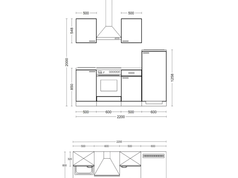 Flex-Well Classic Küchenzeile Lucca 220 cm Weiß matt - Caledonia
