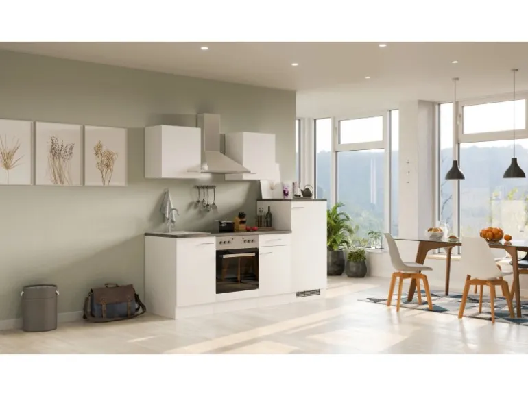 Flex-Well Classic Küchenzeile Lucca 220 cm Weiß matt - Caledonia