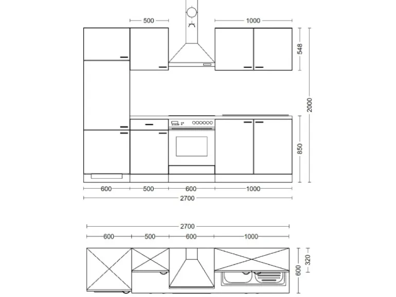 Flex-Well Classic Küchenzeile Nano 270 cm Buche