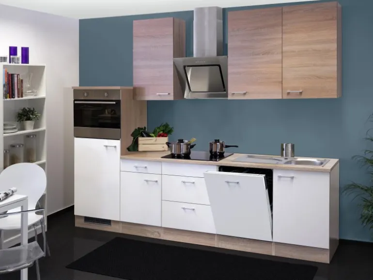 Flex-Well Classic Küchenzeile Florida 280 cm Weiß-Sonoma Eiche Nachbildung