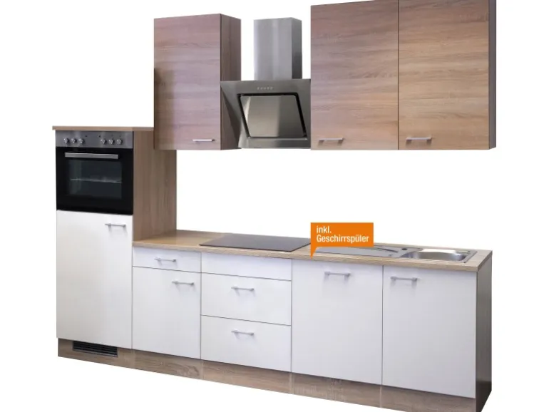 Flex-Well Classic Küchenzeile Florida 280 cm Weiß-Sonoma Eiche Nachbildung