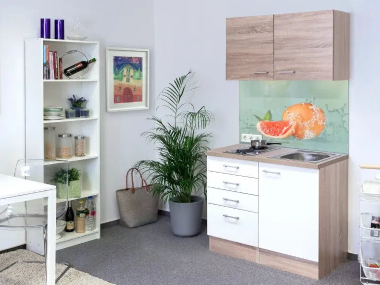 Flex-Well Classic Miniküche Florida 100 cm Weiß Eiche Sonoma