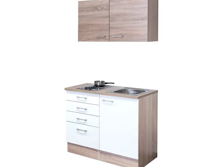 Flex-Well Classic Miniküche Florida 100 cm Weiß Eiche Sonoma