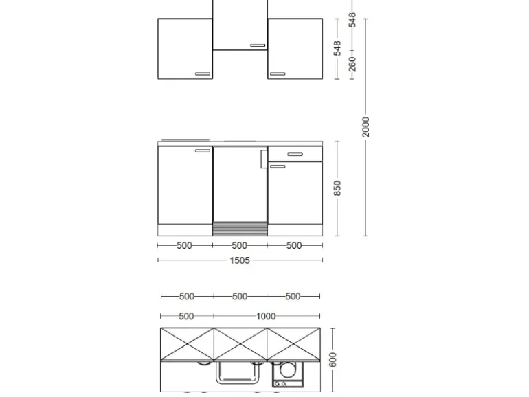 Flex-Well Classic Singleküche Lucca 150 cm Weiß matt - Caledonia