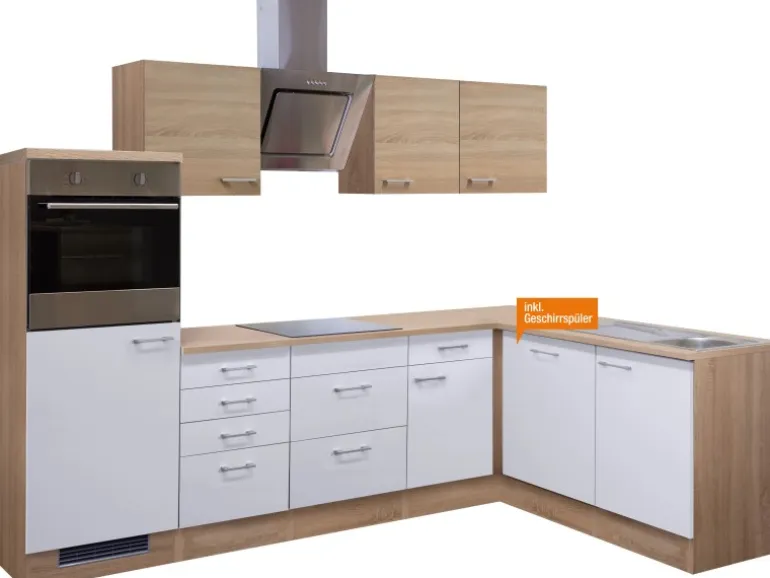 Flex-Well Classic Winkelküche Florida 280x170 cm Weiß-Sonoma Eiche Nachbildung