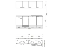 Flex-Well Exclusiv Büroküche Valero 210 cm Hochglanz Weiß-Sonoma Eiche