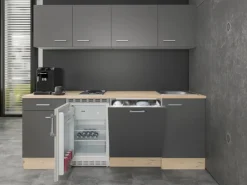 Flex-Well Exclusiv Büroküche Morena 210 cm Basaltgrau matt-San Remo Eiche hell