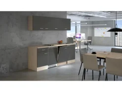 Flex-Well Exclusiv Büroküche Morena 210 cm Basaltgrau matt-San Remo Eiche hell