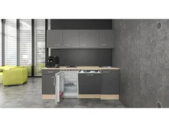 Flex-Well Exclusiv Büroküche Morena 210 cm Basaltgrau matt-San Remo Eiche hell