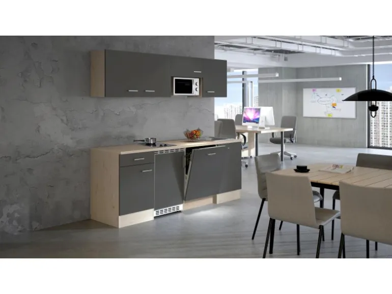 Flex-Well Exclusiv Büroküche Morena 210 cm Basaltgrau matt-San Remo Eiche hell