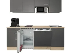 Flex-Well Exclusiv Büroküche Morena 210 cm Basaltgrau matt-San Remo Eiche hell